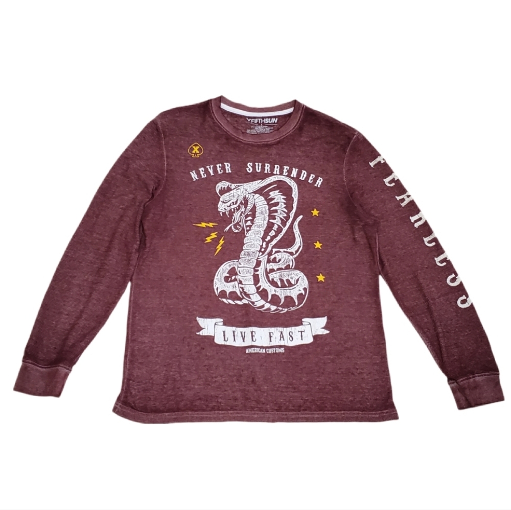 Fifth Sun Men's Never Surrender Live Fast Cobra‎ Long Sleeve Thermal Shirt Large